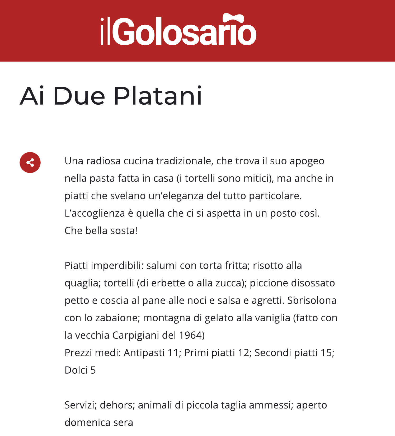 ai due platani il Golosario