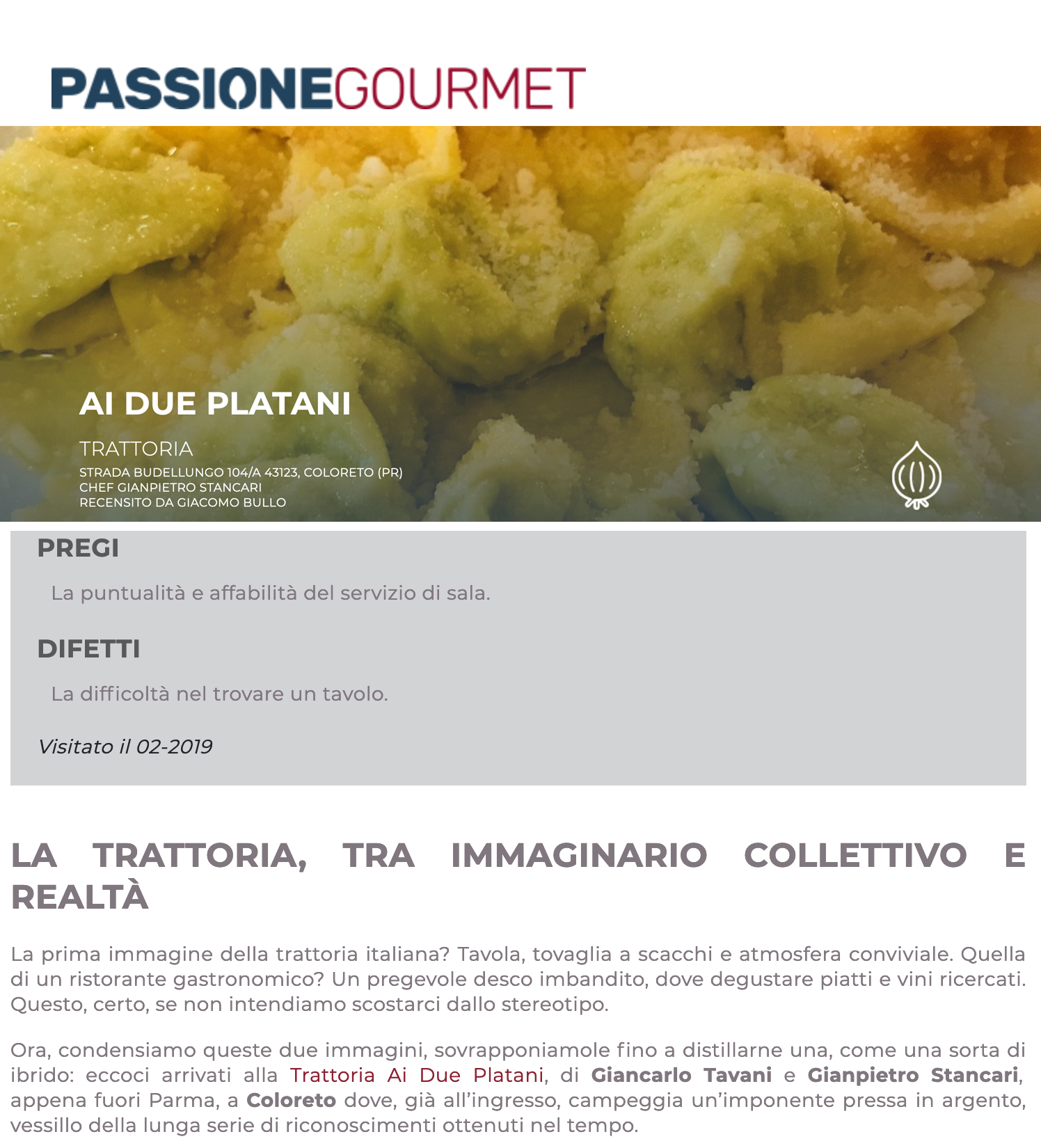 ai due platani Passione Gourmet